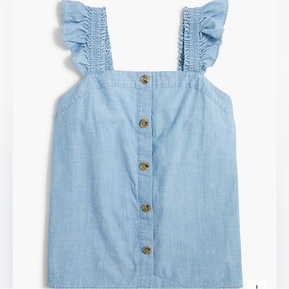 J. Crew Tops - J. Crew Chambray Ruffle Tank Blue  Top Denim size small NEW